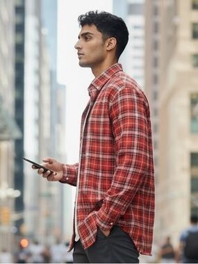 Lands End Classic Traditional Fit Plaid Button-Down Shirt No Iron Size 16-16 1/2